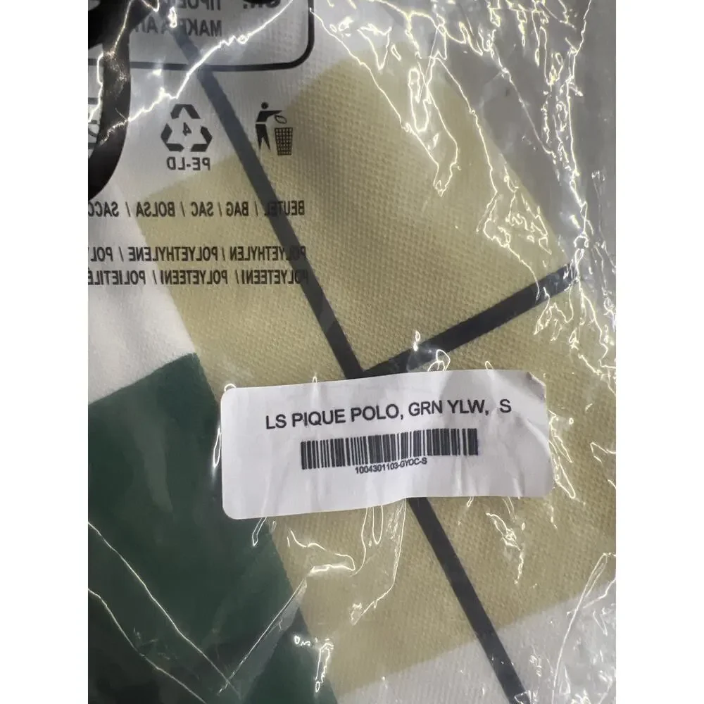 Bogey Boys Sz SM Green Yellow White Long Sleeve Offset Check Polo Shirt